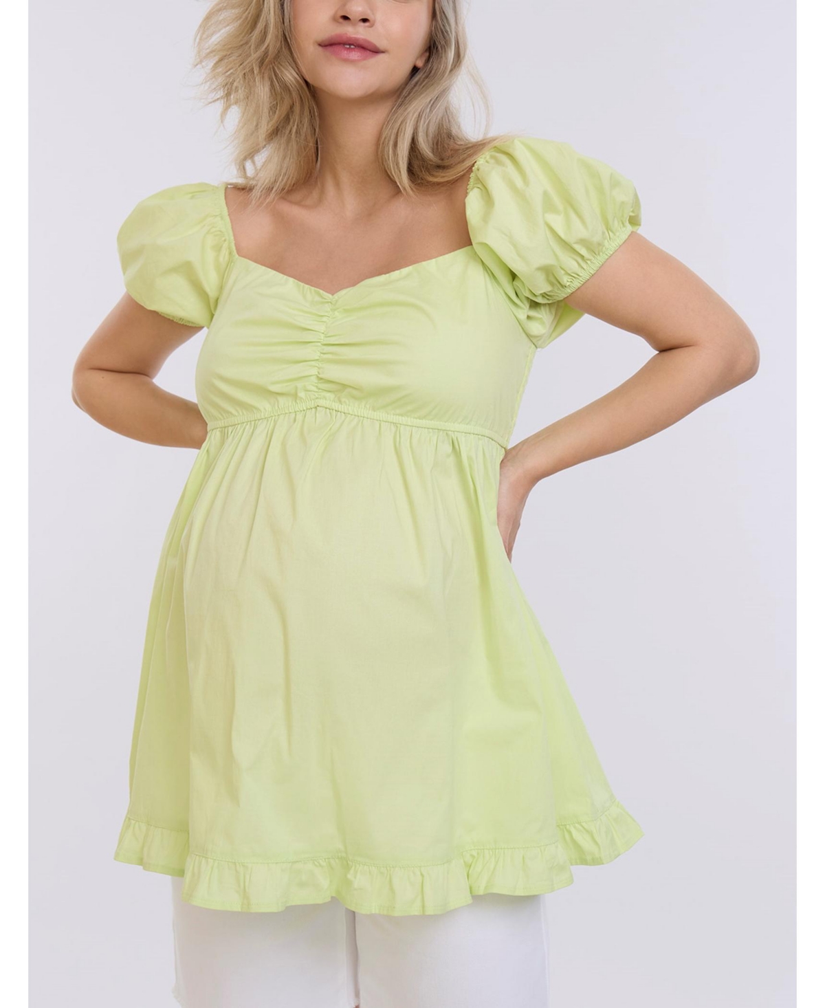 Motherhood Maternity Maternity Off the Shoulder Short Sleeve Babydoll Top - Motherhood - Soft lime