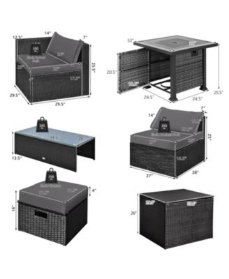 9PCS Furniture Set w/ 32'' Fire Pit Table 50,000 BTU Square Propane Fire Pit Patio