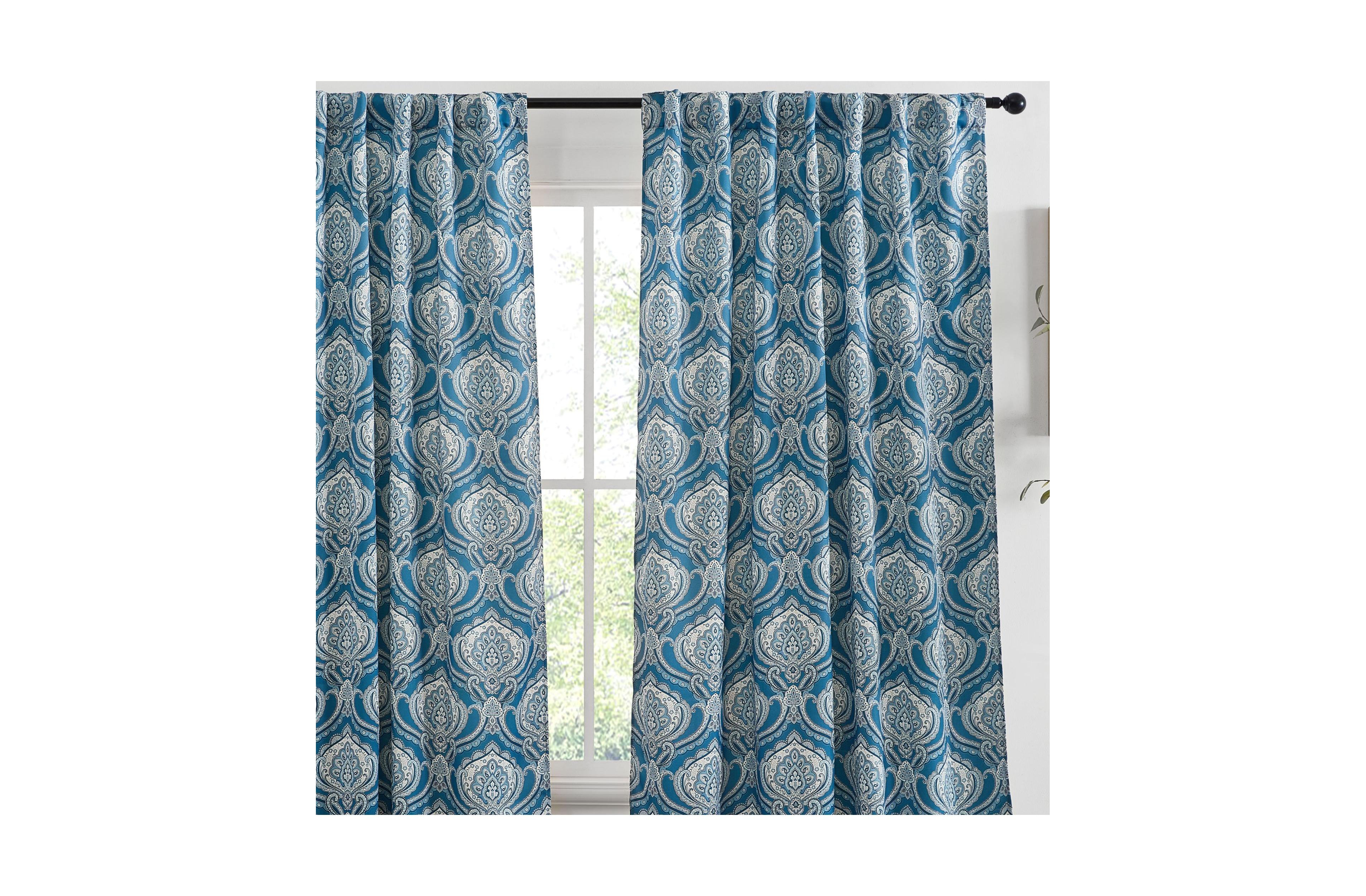 Hlc.me Messina Paisley Damask Patterned Back Tab Rod Pocket Curtains - Light Blocking Darkening Window Panels, Set of 2 (Blue, 52 W x 96 L)