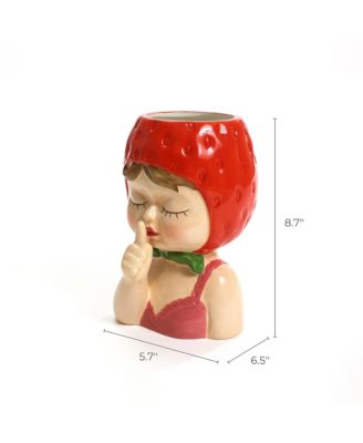 Lady Strawberries Ceramic 8.7-Inch Tall Sculpture Vase