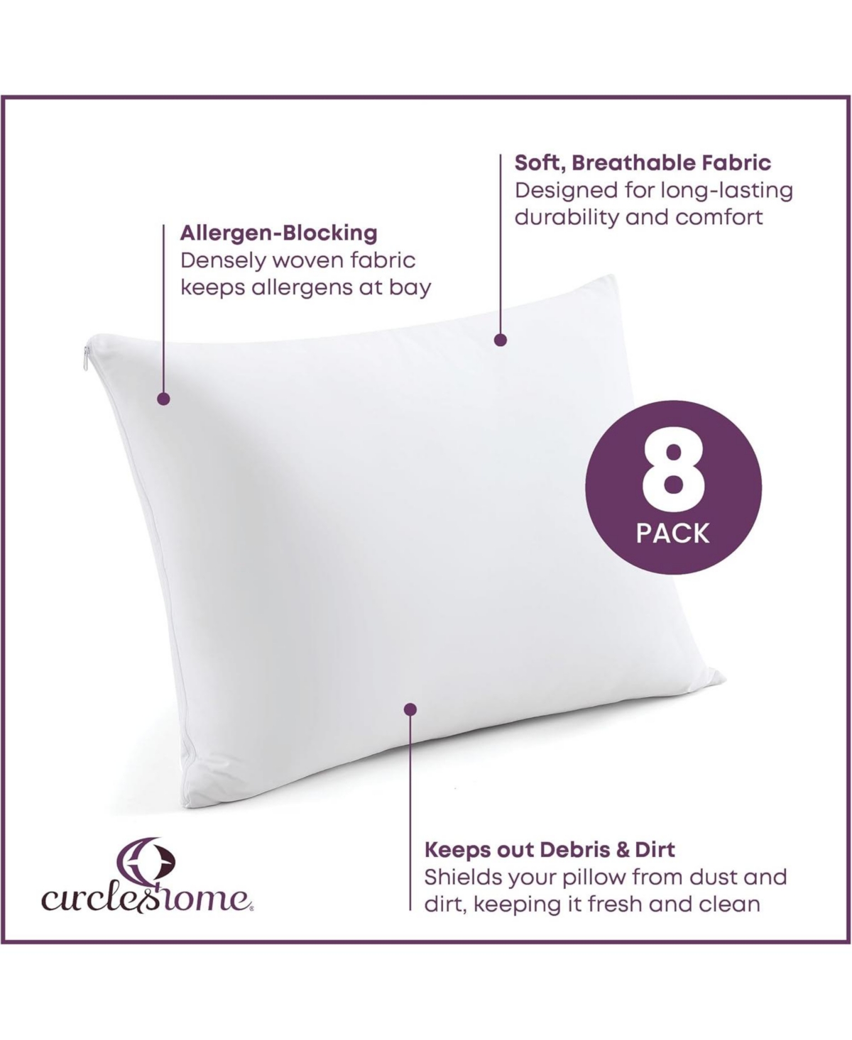 Circles Home 100% Cotton Breathable Pillow Protector with Zipper – White ( Pack