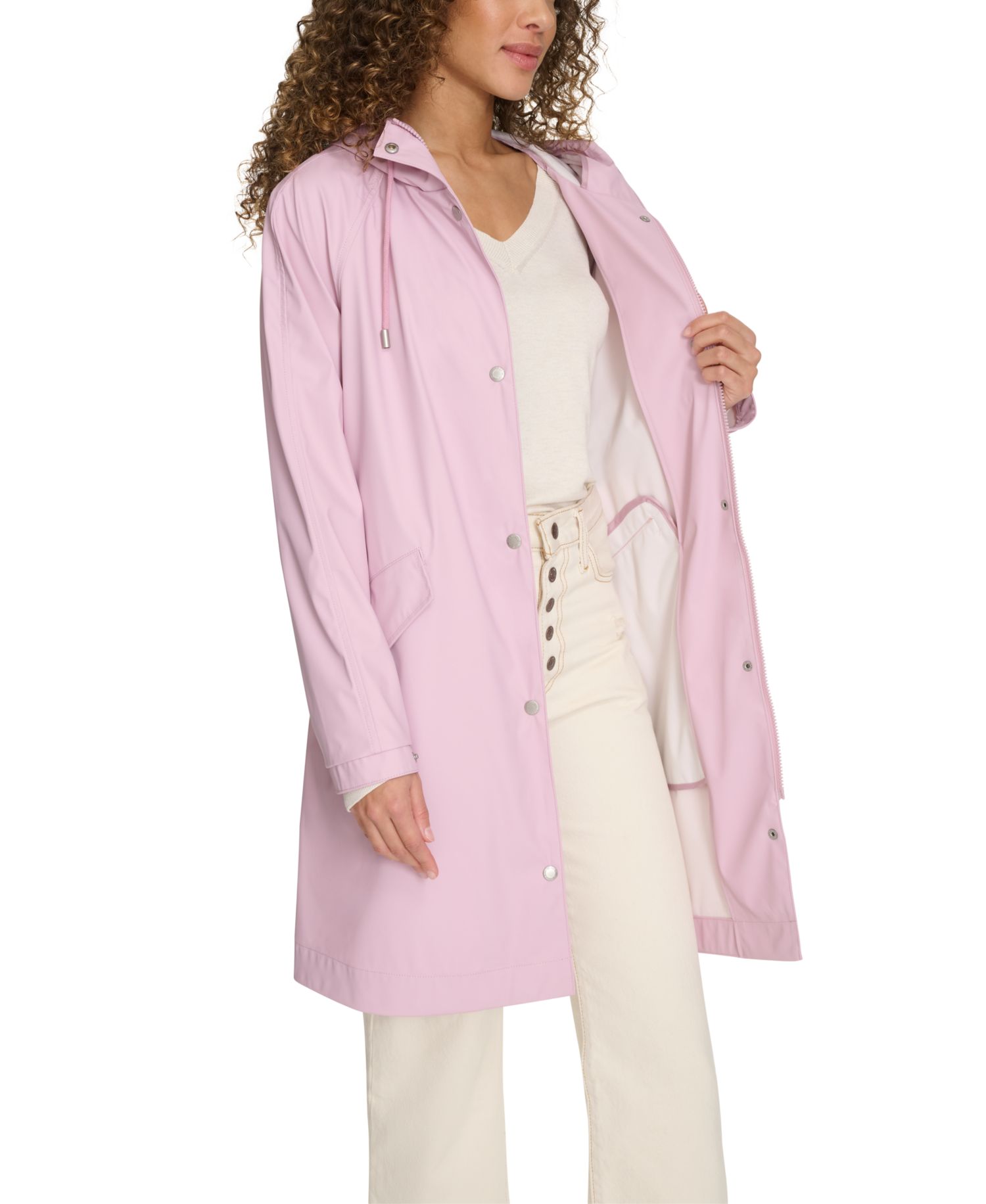 Plus Size Raglan-Sleeve Hooded Rain Jacket