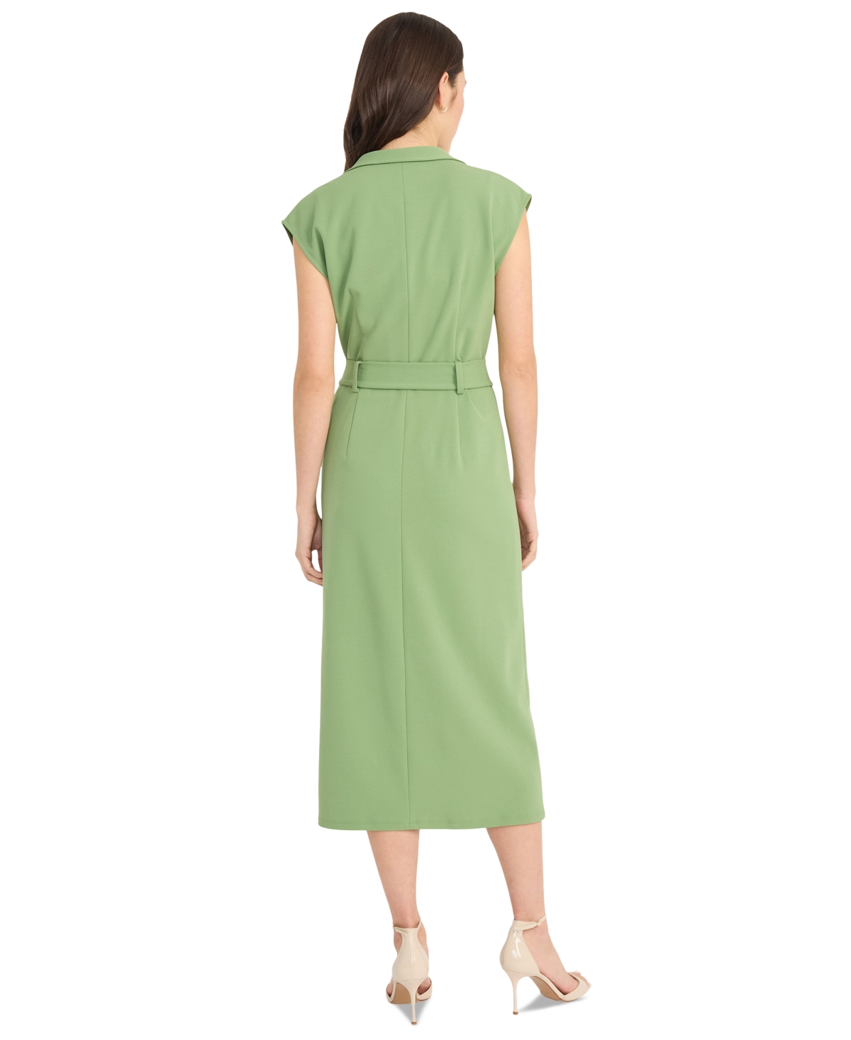 Donna Morgan Women's Belted Split-neck Midi Dress In Green
