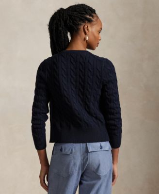 Women's Cable-Knit Cotton Crewneck Cardigan Sweater