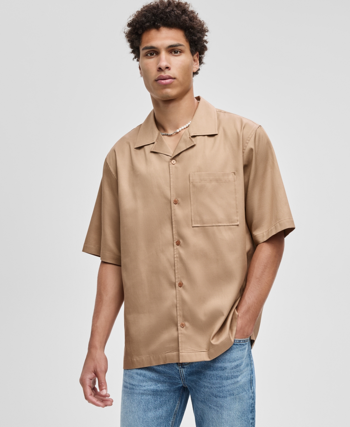 Men's Relaxed-Fit Button-Down Utility Camp Shirt, Macy's Exclusive - Blue Asphalt