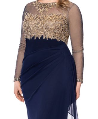 Plus Size Embroidered Illusion Gown