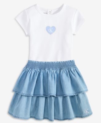 Baby Girls Ribbed Logo Bodysuit & Denim Skirt, 2 Piece Set
