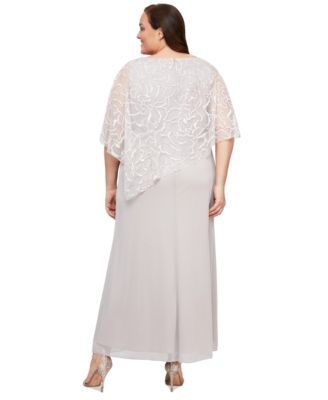 Plus Size Asymmetrical Glitter Cape Gown 