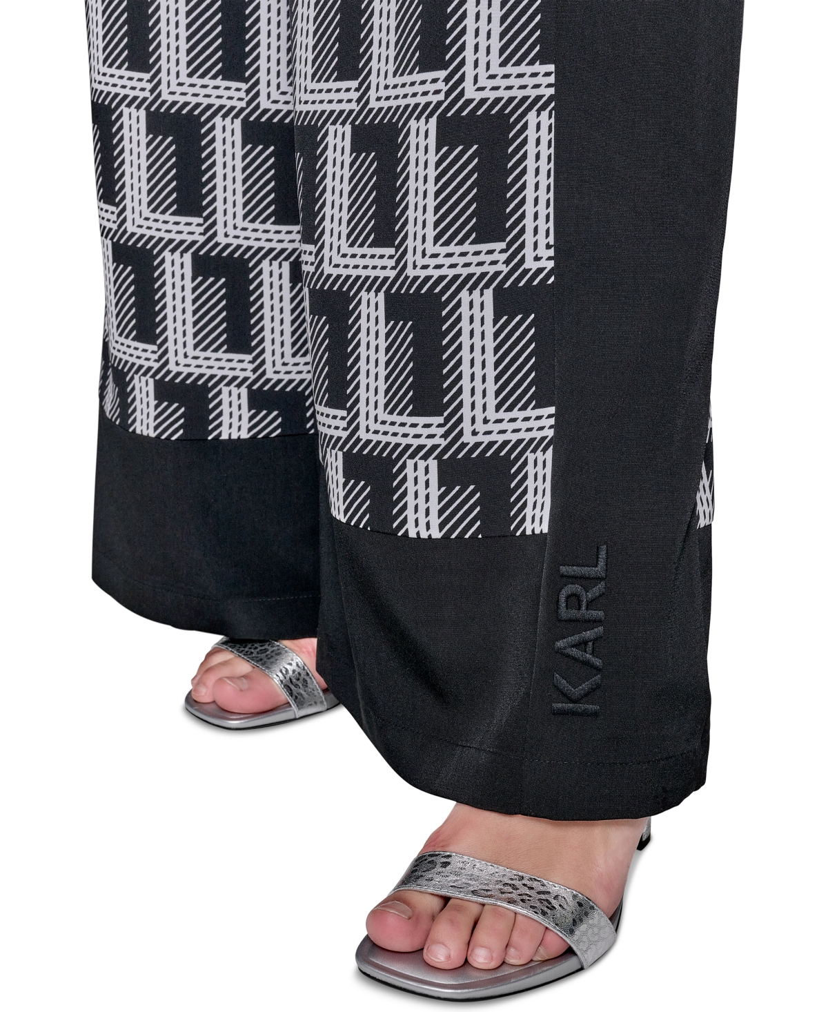 Shop Karl Lagerfeld Women's Geometric-print Wide-leg Pants In Black  Soft White