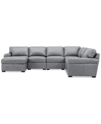 Radley Roll Arm 132" 6-Pc. Leather Square Corner Chaise Sectional