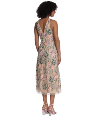 Women's Embroidered Floral Midi Nylon Dress