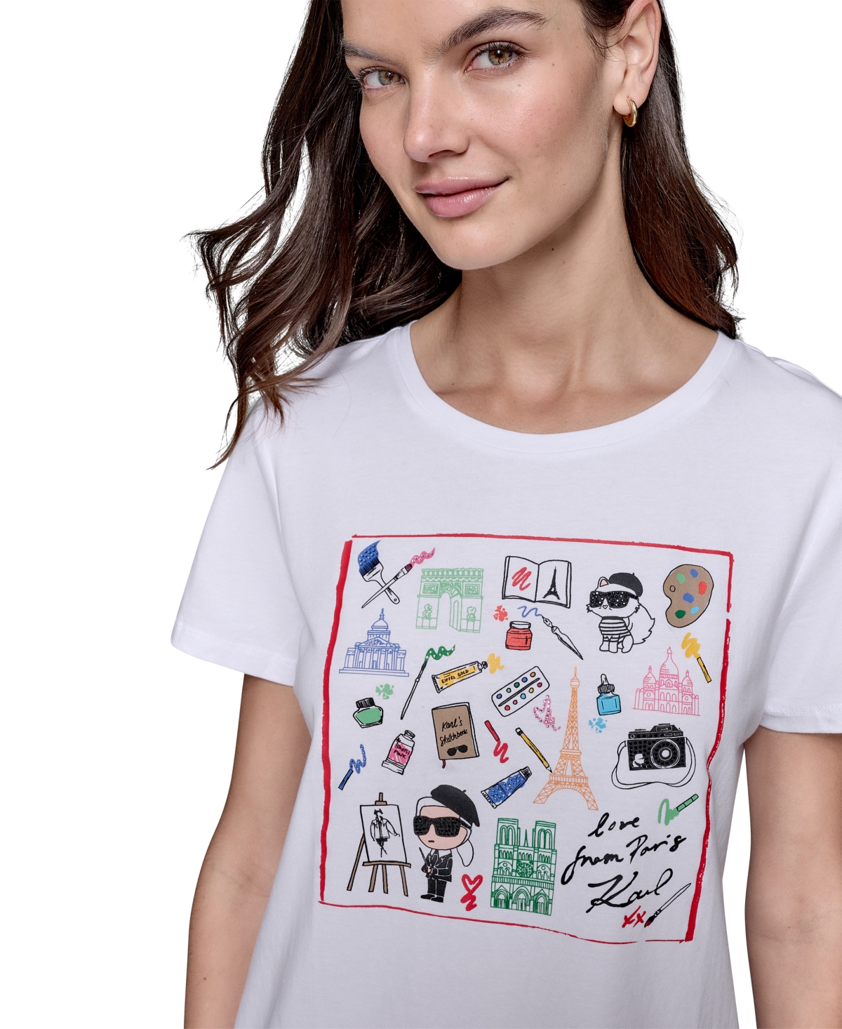 Shop Karl Lagerfeld Women's Art Motif Logo T-shirt In White