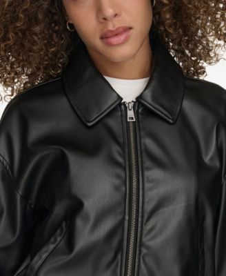 Women's Faux Leather Lightweight Bomber Jacket