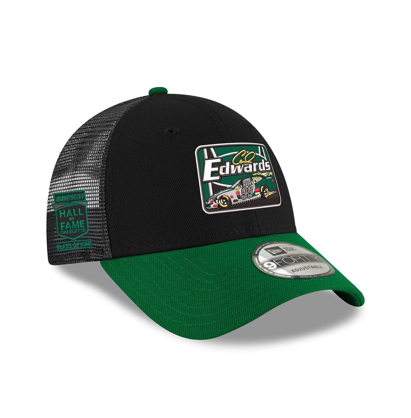 Мужская кепка New Era Black/Green Carl Edwards 2025 NASCAR Hall of Fame 9FORTY Adjustable Trucker Hat — фото 1