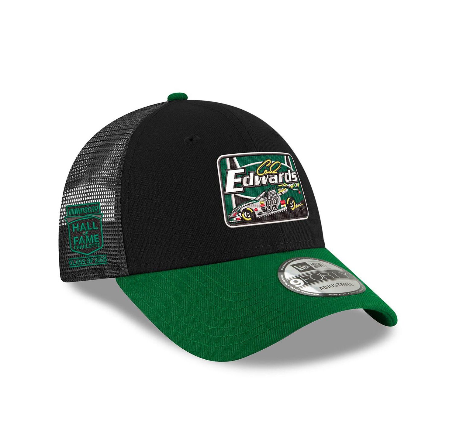 Men's Black/Green Carl Edwards 2025 NASCAR Hall of Fame 9FORTY Adjustable Trucker Hat