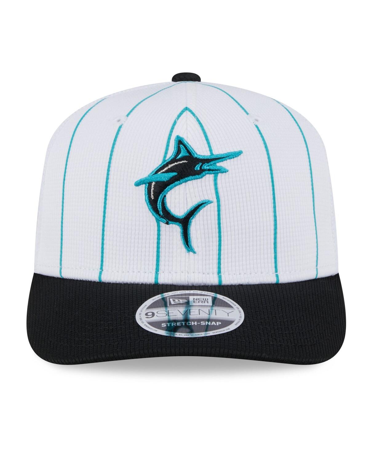 NEW ERA MEN'S WHITE/BLACK MIAMI MARLINS 2025 BATTING PRACTICE 9SEVENTY STRETCH-SNAP TRUCKER HAT 
