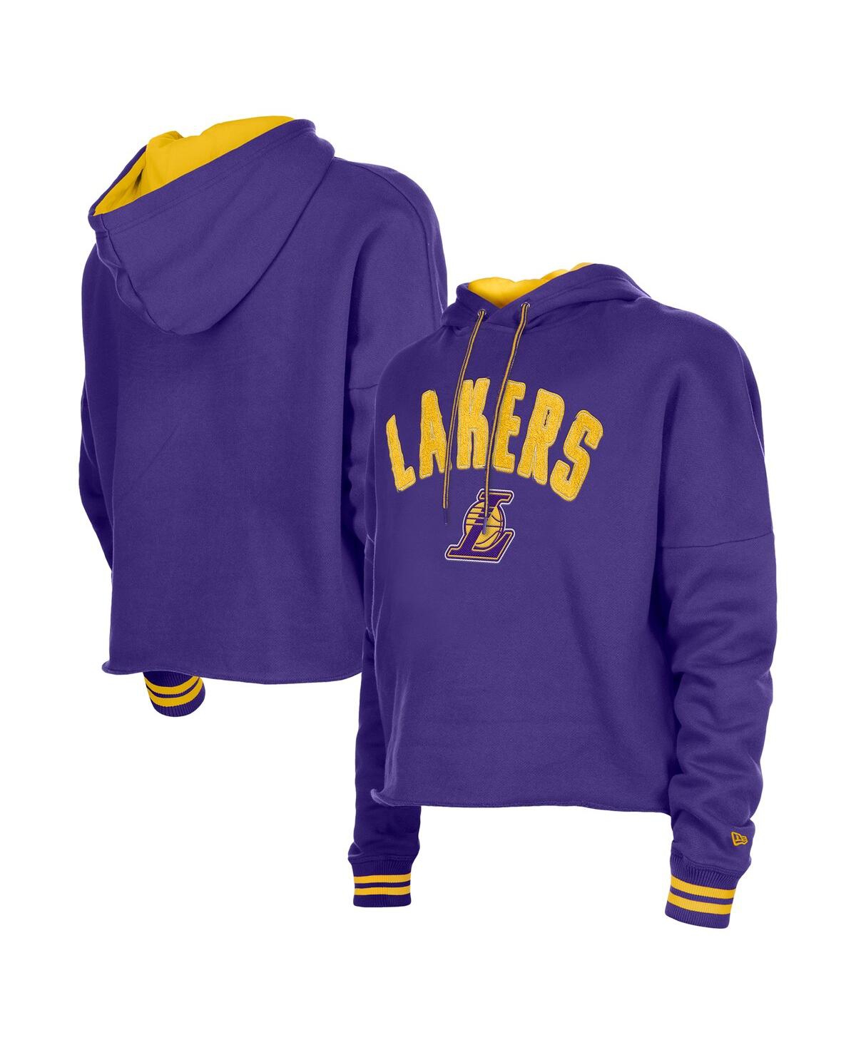 NEW ERA WOMEN'S PURPLE LOS ANGELES LAKERS BOXY RAW EDGE PULLOVER HOODIE 