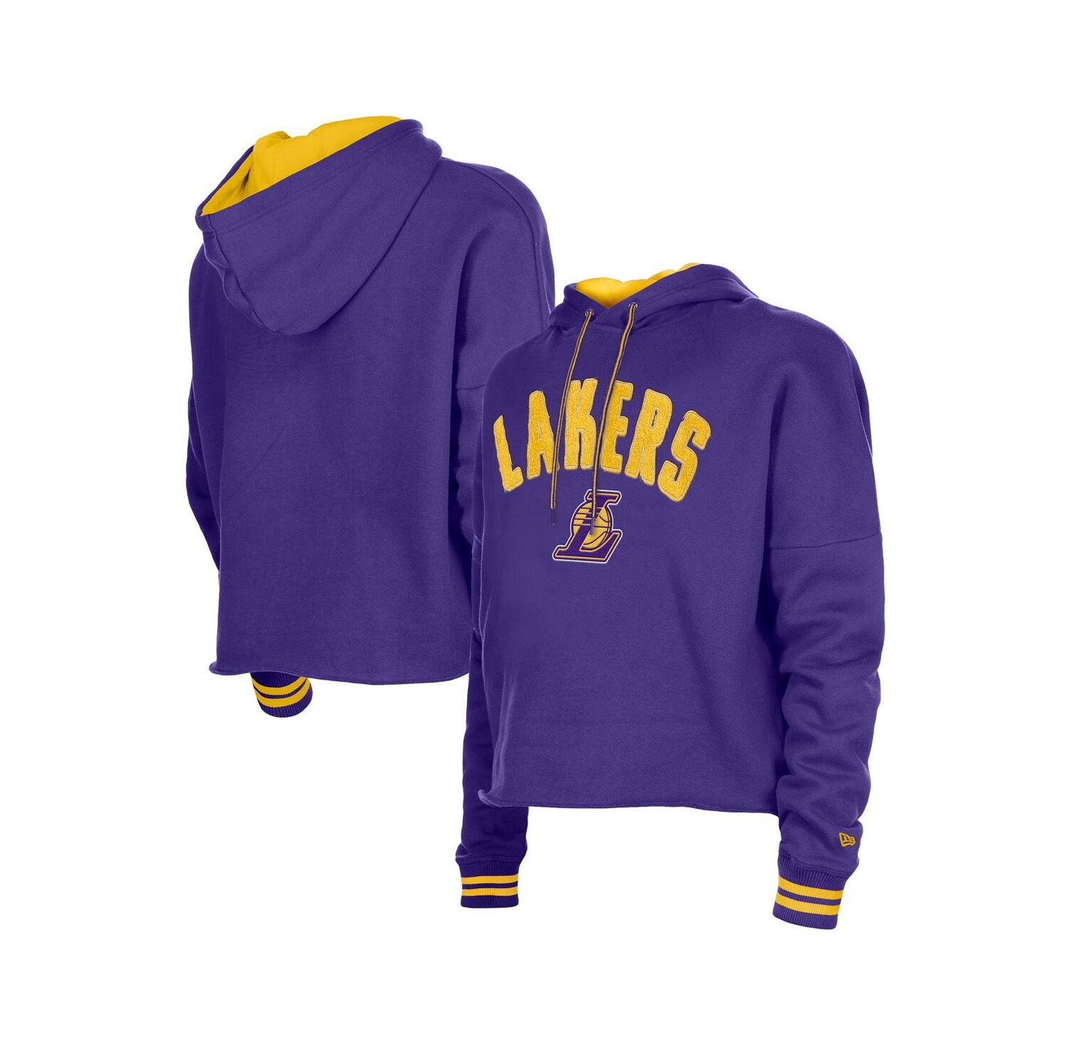 Women's Purple Los Angeles Lakers Boxy Raw Edge Pullover Hoodie