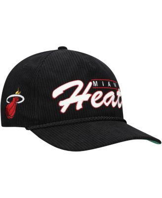 Men's Black Miami Heat Double Header Sidepatch Cord Hitch Adjustable Hat