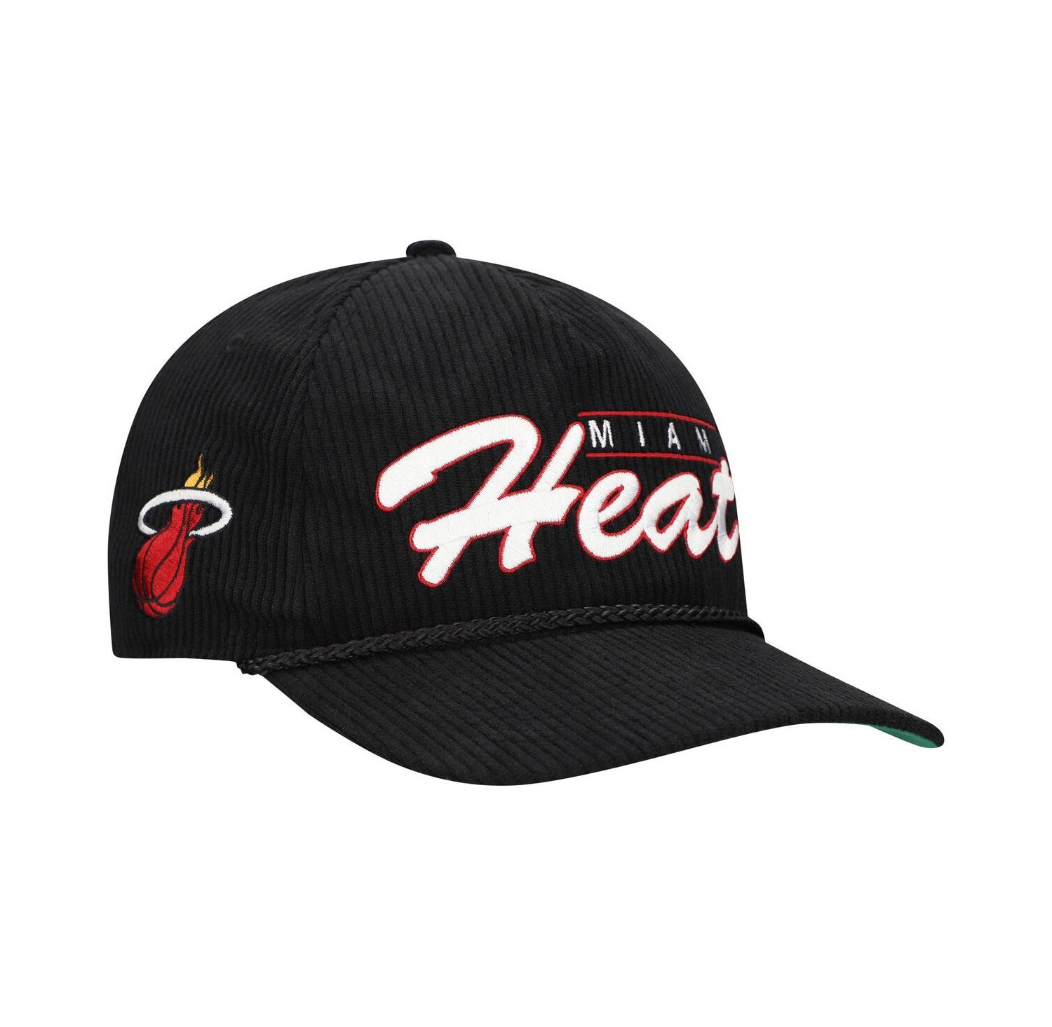 Men's Black Miami Heat Double Header Sidepatch Cord Hitch Adjustable Hat