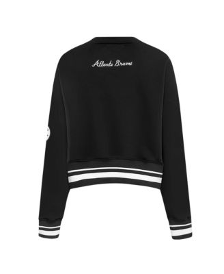 Women's Black Atlanta Braves Cultivated-Pearl Cropped Pullover Sweatshirt