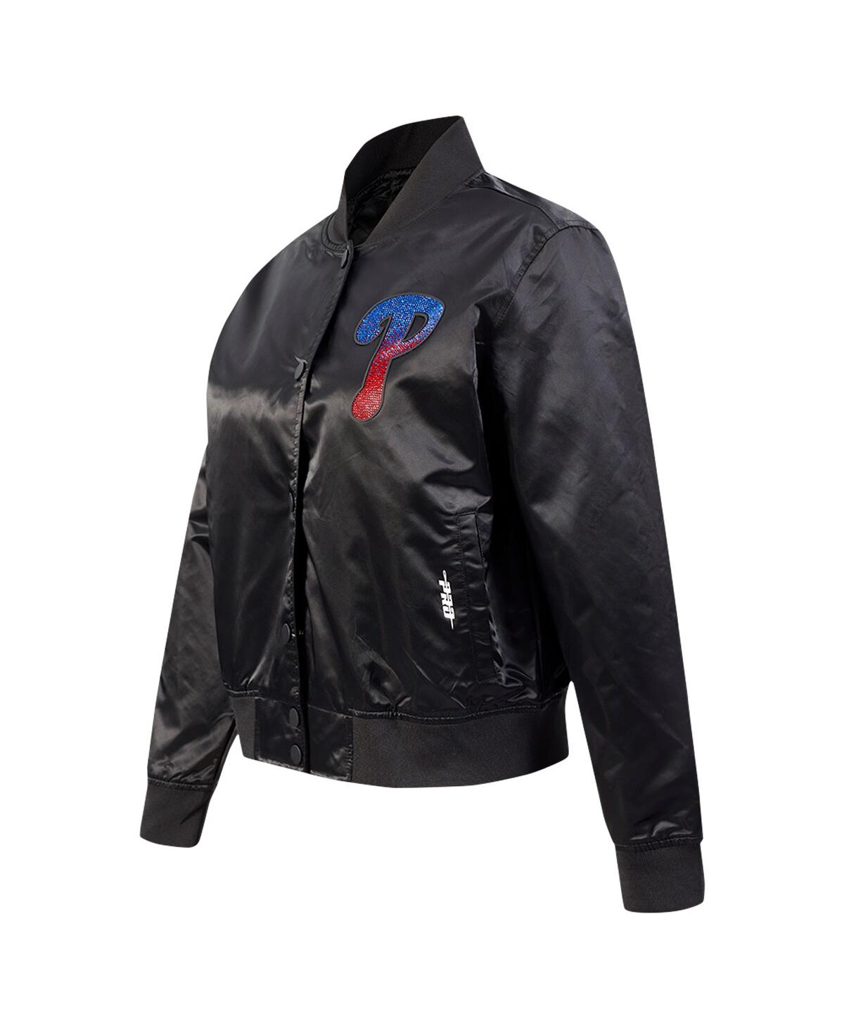PRO STANDARD WOMEN'S BLACK PHILADELPHIA PHILLIES RHINESTONE SATIN FULL-SNAP JACKET 