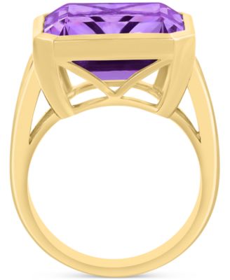 EFFY&reg; Green Quartz Emerald-Cut Solitaire Ring (10-1/2 ct. t.w.) in 14k Gold-Plated Sterling Silver (Available in Amethyst)