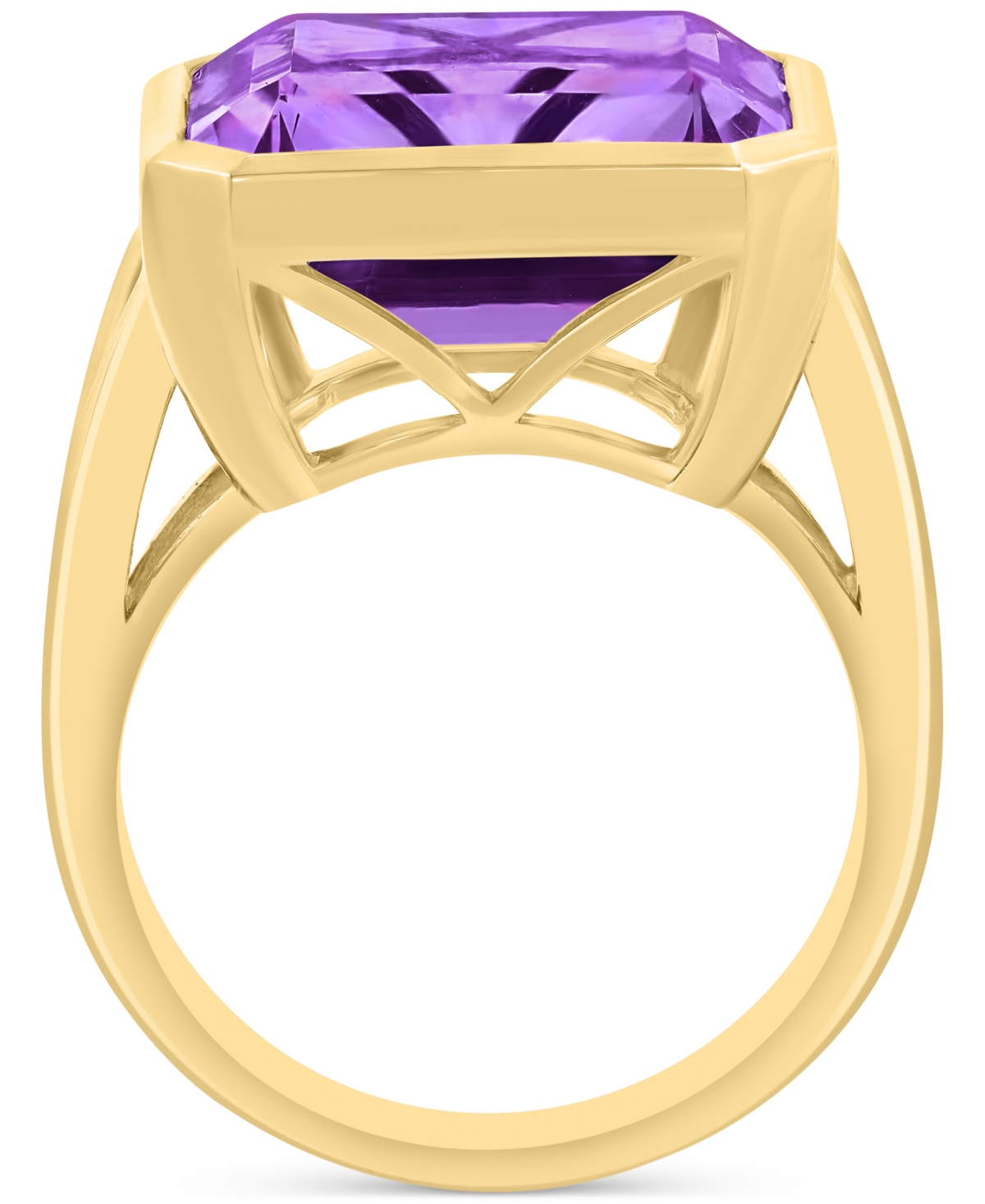 Effy Collection Effy Green Quartz Emerald-cut Solitaire Ring (10-1/2 Ct. T.w.) In 14k Gold-plated Sterling Silver (a In Purple