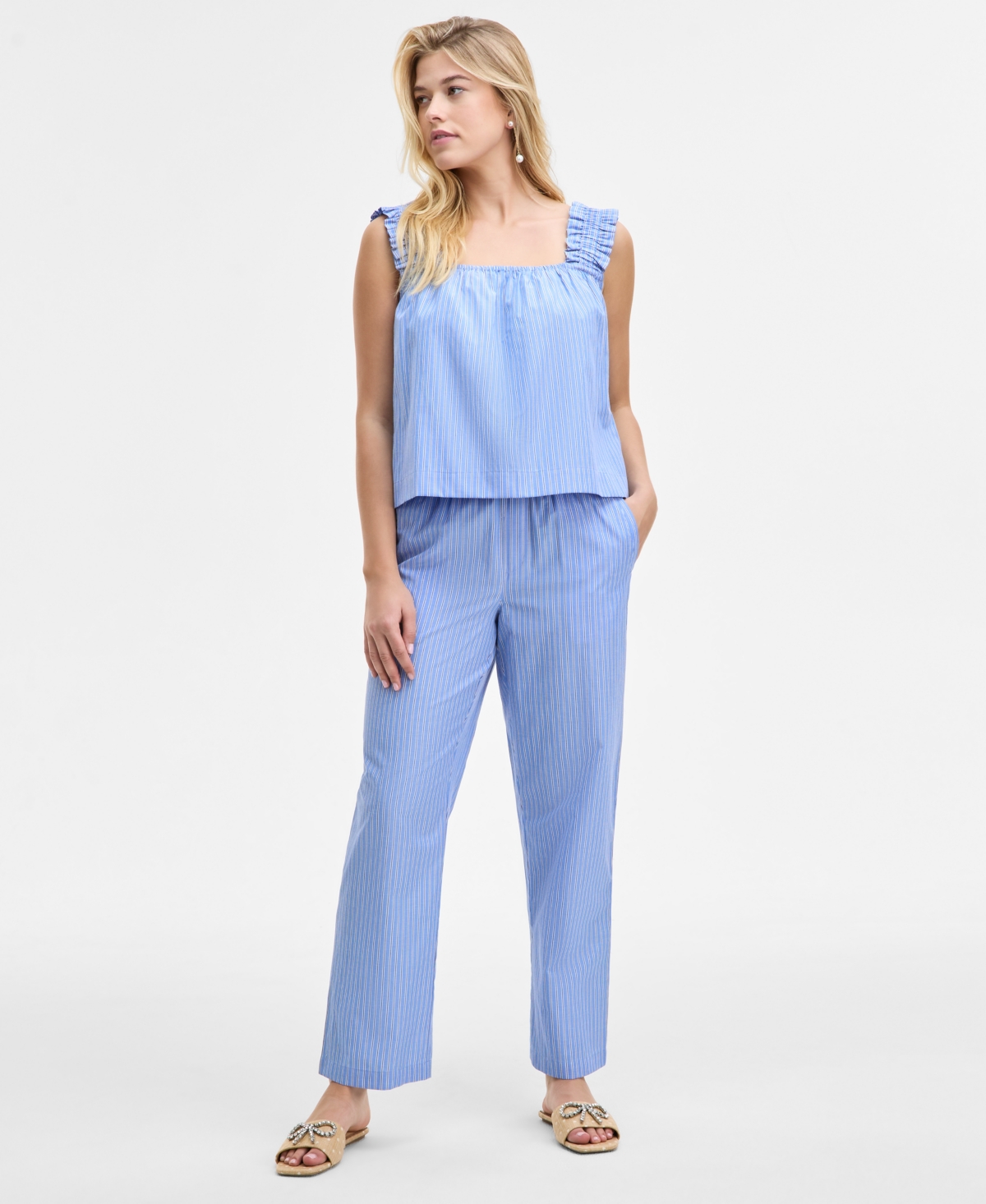 Women's Classic Stripe Pull-On Pants, Exclusively at Macy's - Blue Combo