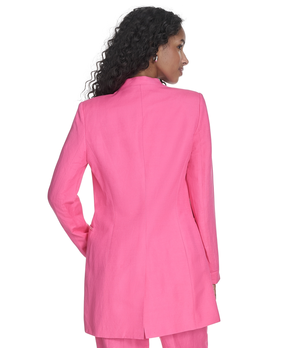 Shop Calvin Klein Women's Open-front Linen-blend Blazer In Peony