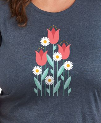 Trendy Plus Size Spring Florals Graphic Crew Neck T-Shirt