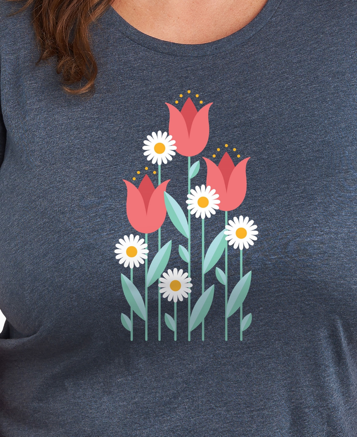 Hybrid Apparel Trendy Plus Size Spring Florals Graphic Crew Neck T-shirt In Blue