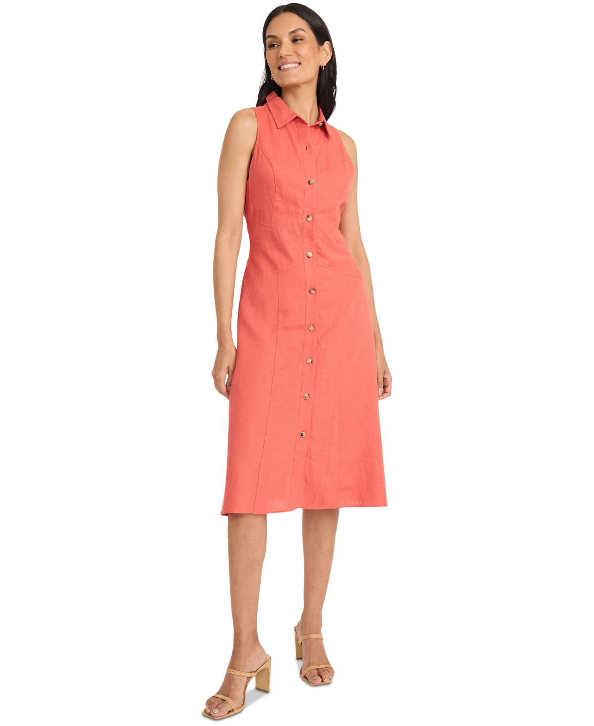 Women's Collared Sleeveless Button-Front Dress - Mineral Red