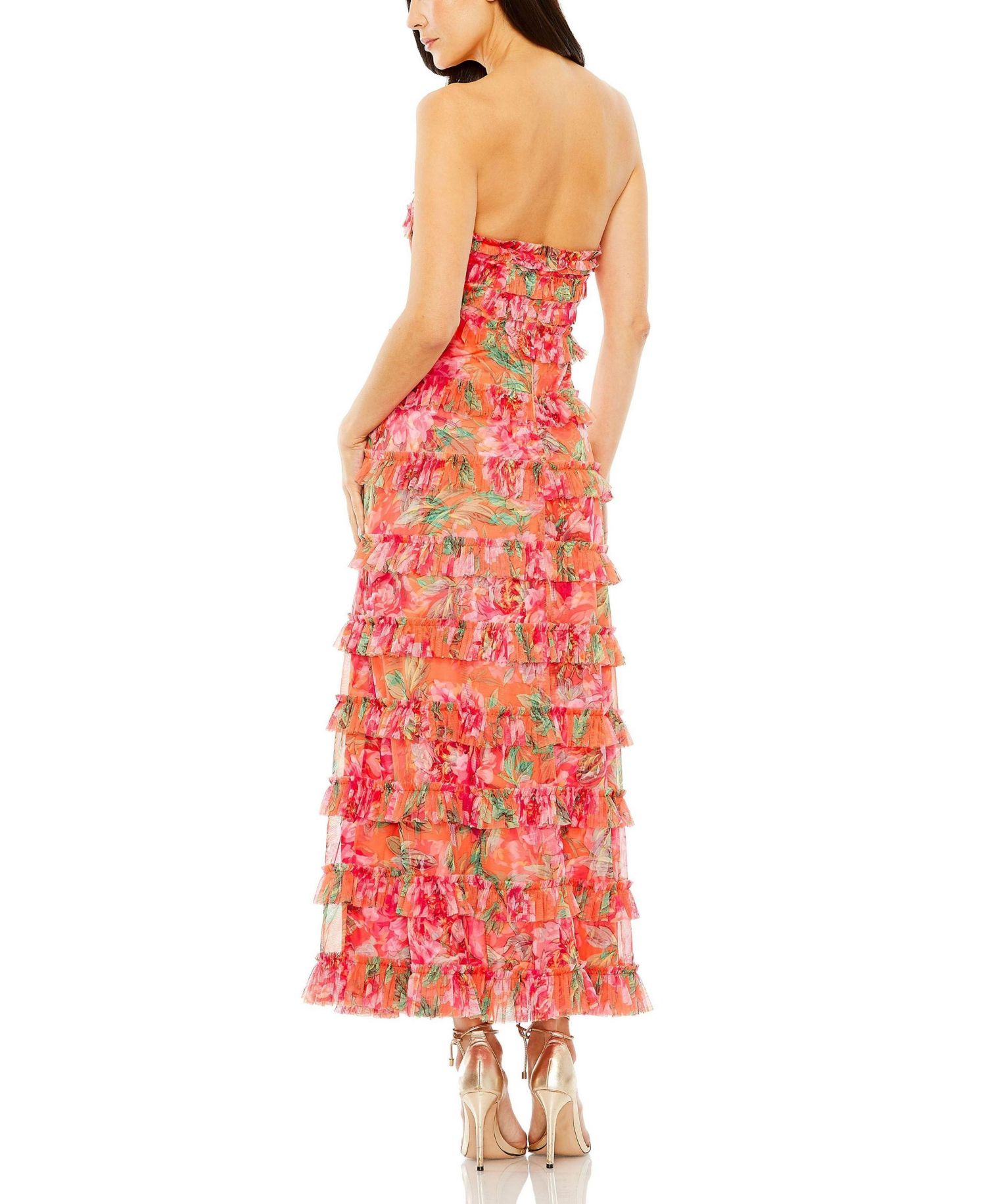 Women's Strapless Micro Ruffle Dress