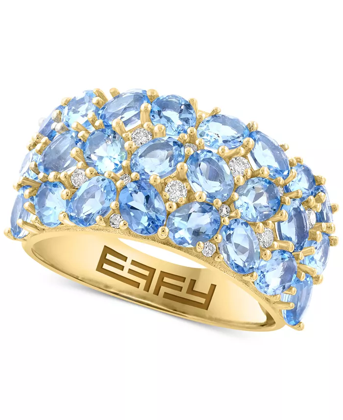EFFY Collection EFFY Aquamarine (3-3/8 ct. t.w.) & Diamond (1/5 ct. t.w.) Cluster Ring in 14k Gold-Plated Sterling Silver