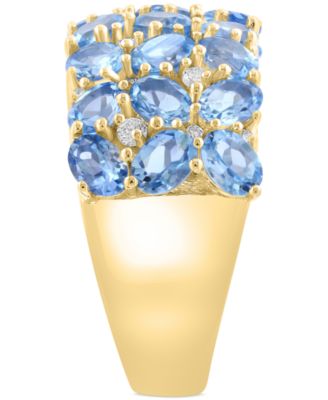 EFFY&reg; Aquamarine (3-3/8 ct. t.w.) & Diamond (1/5 ct. t.w.) Cluster Ring in 14k Gold-Plated Sterling Silver