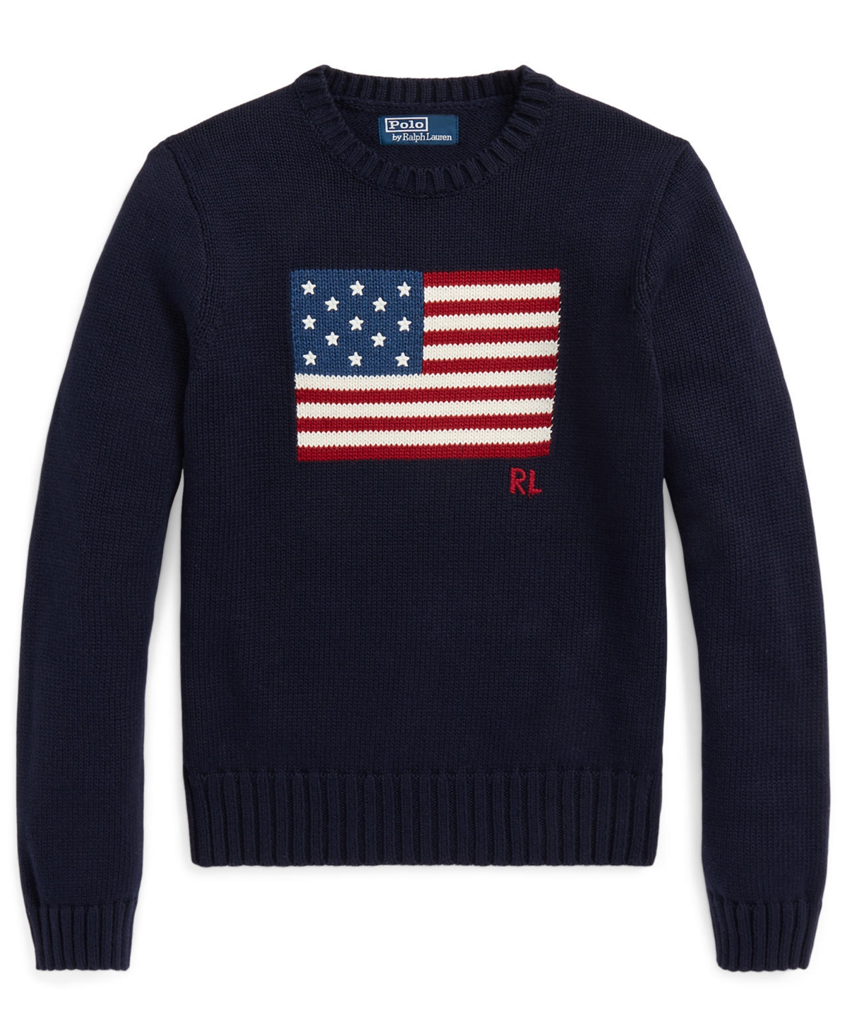 Shop Polo Ralph Lauren Women's Flag Cotton Crewneck Sweater In Navy
