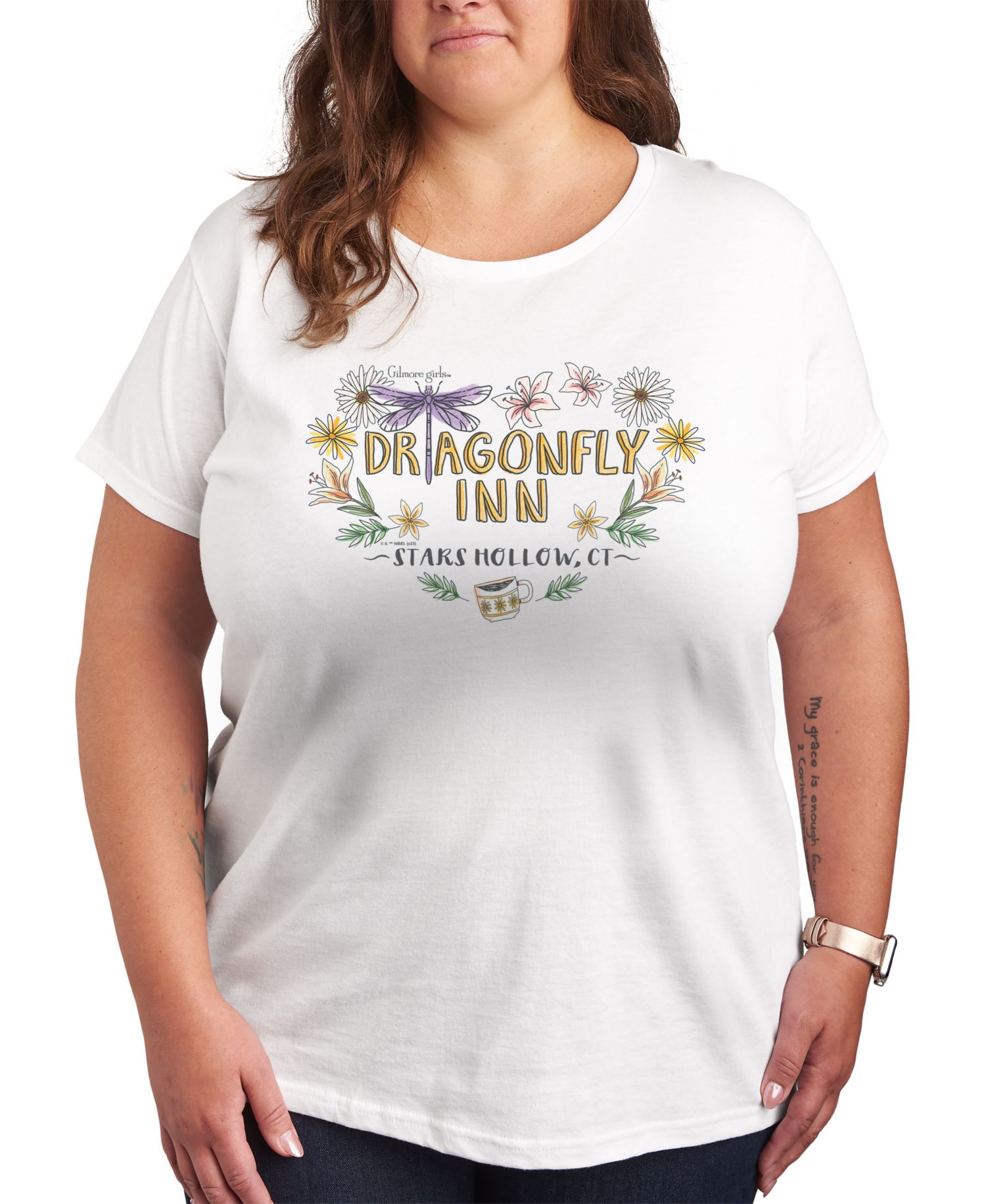 Trendy Plus Size Gilmore Girls Dragonfly Inn Graphic Crew Neck T-Shirt