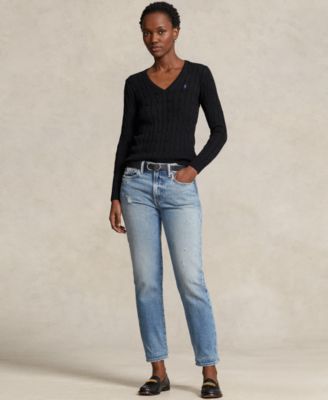 Women's Cable-Knit Cotton V-Neck Sweater