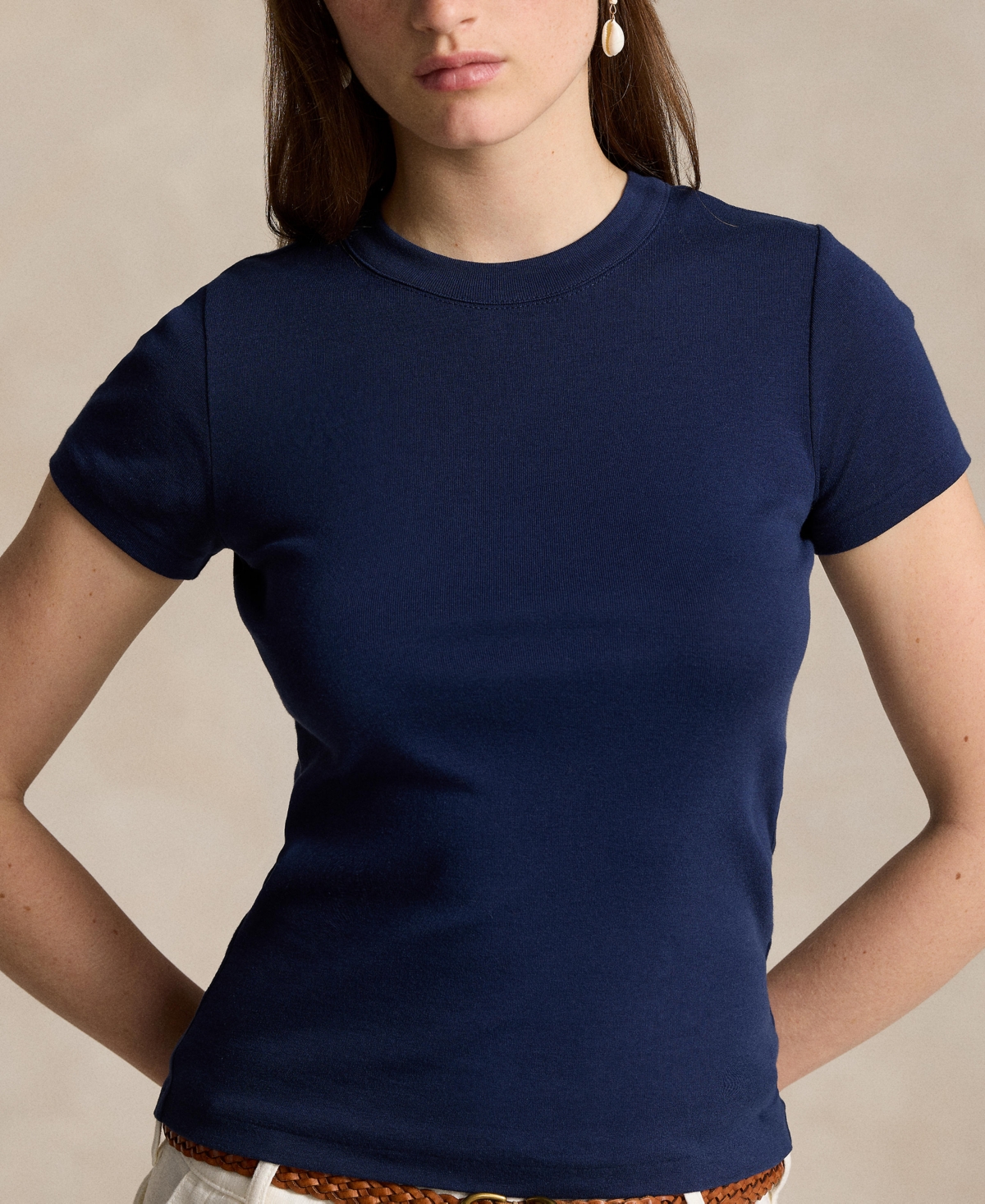 Shop Polo Ralph Lauren Women's Ribbed Cotton Tee In Newport Navy