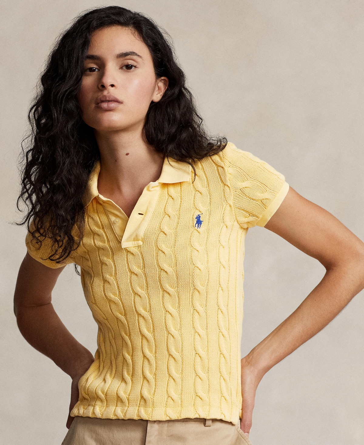 Shop Polo Ralph Lauren Women's Cable-knit Polo Shirt In Fall Yellow