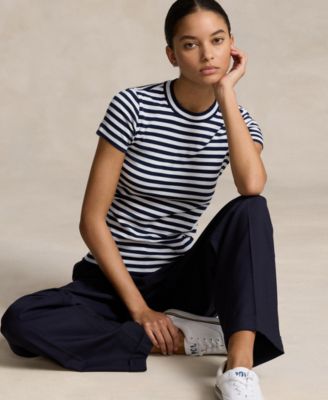 売れ筋商品|||ラルフローレン カットソー トップス レディース Women's Striped Stretch Cotton Crewneck Tee Black/Birch Tan Women's Lauren Ralph Lauren Striped Stretch Cotton Crewneck