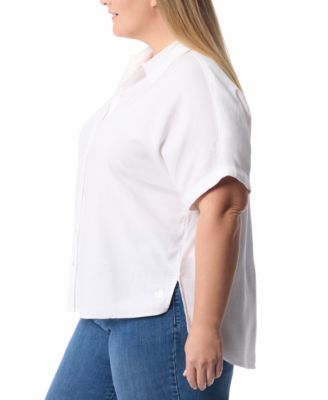 Plus Size Cuffed-Sleeve Button-Front Shirt, Exclusively at Macy's