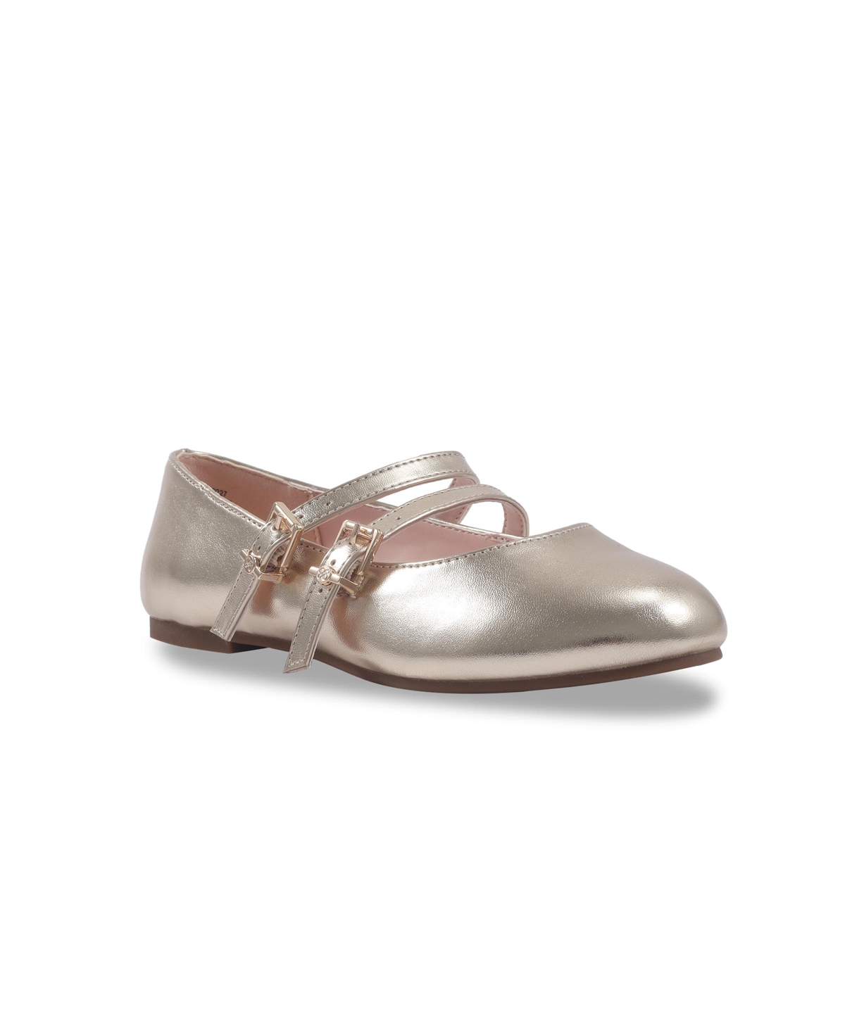 Shop Jessica Simpson Toddler And Big Girls Amy Double Strap Ballet Flat In Soft Gold