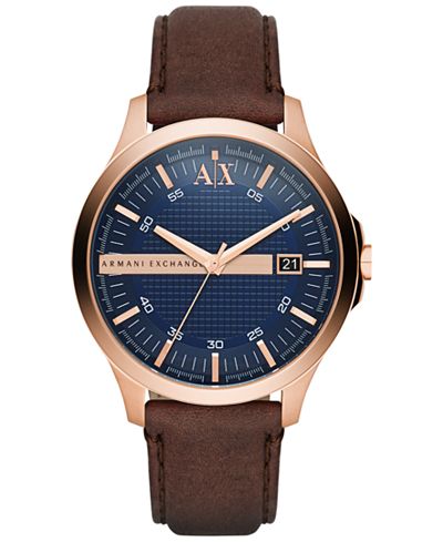 A|X Armani Exchange Men's Dark Brown Leather Strap Watch 46mm AX2172