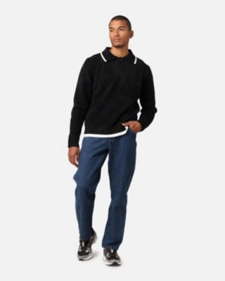 Men's Fluffy Long Sleeve Polo Shirt- Blue, M