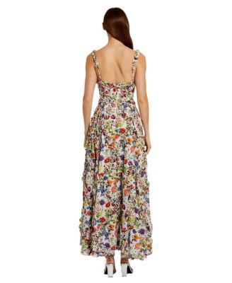 Women's Ruffle Floral Sweetheart Neck Gown