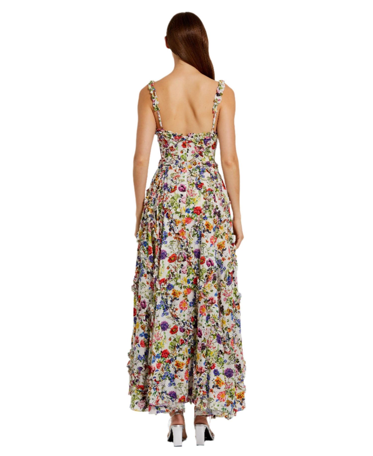 Women's Ruffle Floral Sweetheart Neck Gown