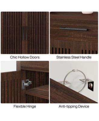 31.49" Wood 5-Tier Shoe Cabinet with Louvered Doors & Drawer Adjustable Shelves Freestanding Organizer for Entryway & Closet