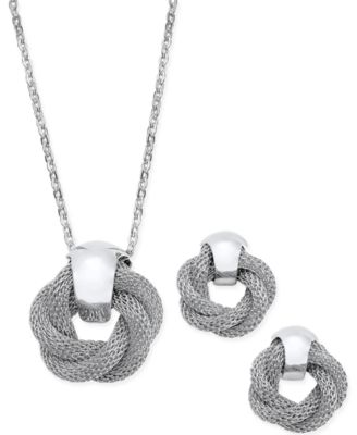 Charter Club - Silver-Tone Twisted Knot Pendant Necklace and Earrings Set
